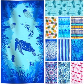 Genovega Microfiber Lightweight Thin Beach Towel Compact Oversized Quick Dry Sandproof Clearance Towels Sand Free Swim Camping Pool Travel Essentials Accessories Vacation Women Men Adults Blue Turtle