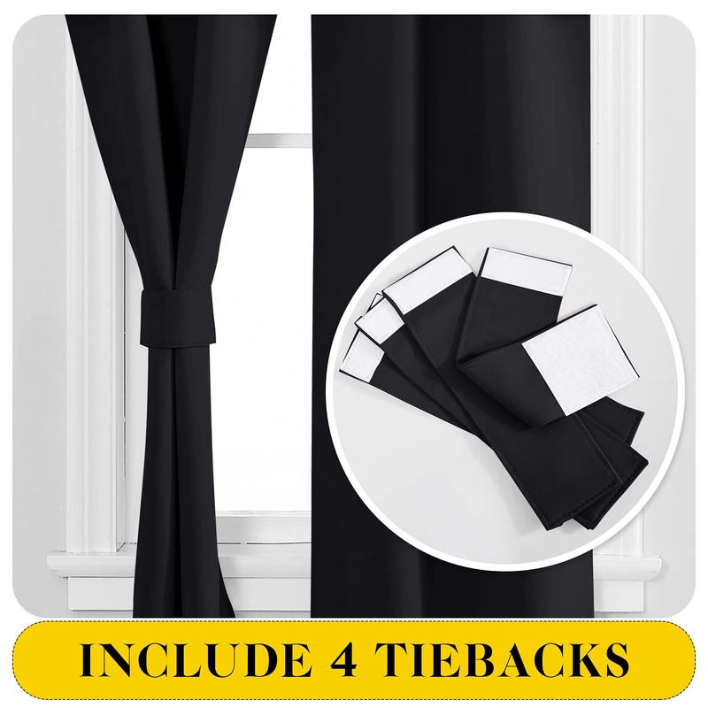 NICETOWN Black Blackout Curtains with Attached Valance, Solid Room Darkening