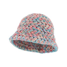 QOOEQPQY Women Colorful Knit Handmade Foldable Floppy Crochet Bucket Hat Chunky Beanie Cap, Color1, One Size