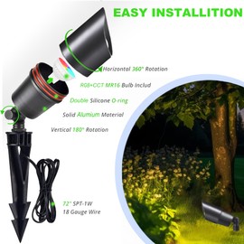 Remote Control RGB+CCT Color Changing Ourdoor Landscape Lighting,12V Low Voltage Landscape Lights with MR16 Light Bulbs 5W 2700K,Warm&Cold Uplights,IP65 Waterproof Uplights (1 Pack)