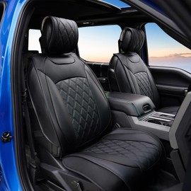 CarQiWireless Rear & Front Seat Covers Full Set 5 pcs for Ford F150 2009-2024 XL XLT Lariat King Ranch Platinum Tremor Crew Cab Pickup for F250 F350 F450 2017-2024 Waterproof Leather Cushion