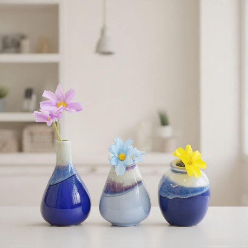 Daittin 3-Piece Ceramic Vase Set - Small Bud Vases for