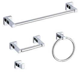Chrome Bathroom Hardware Set 4 Pieces,Towel Bar Set Stainless Steel Wall Mounted, Includes 16In Hand Towel Bar, Towel Ring, Robe Towel Hooks,Toilet Paper Holder, Bathroom Towel Rack Set