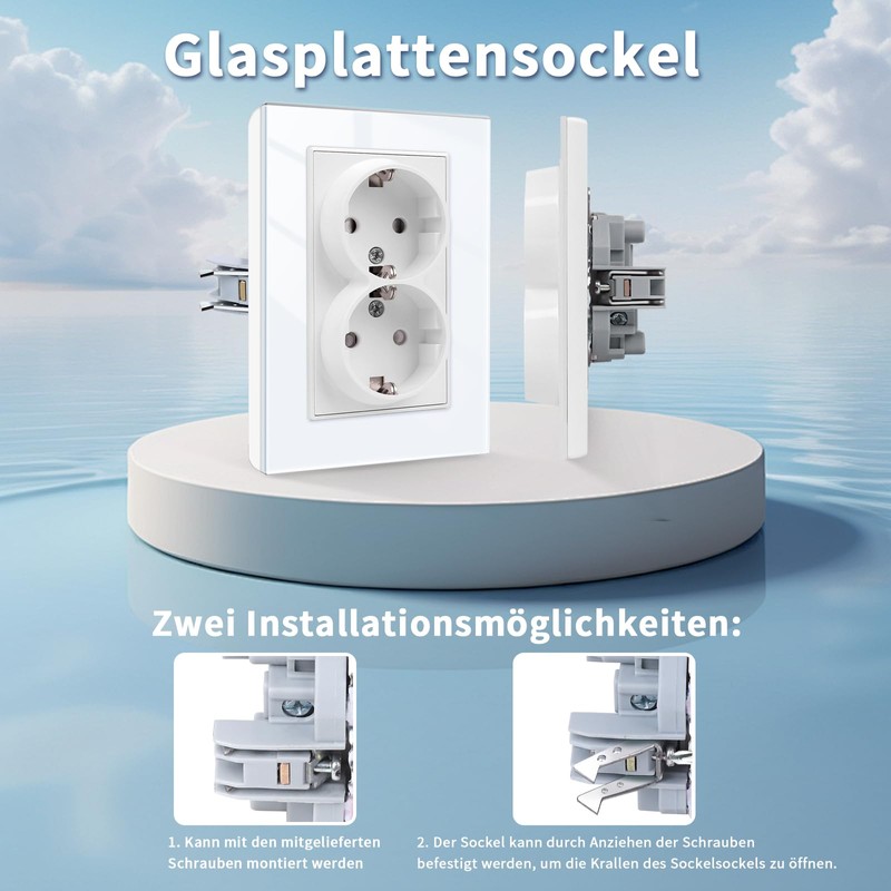 CNBINGO Glass Double Socket Flush-Mounted, 2-Way Socket Flush-Mounted, Double Wall