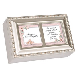 Cottage Garden Dearest Granddaughter Proud Champagne Silver Petite Music Box Plays Light Up My Life