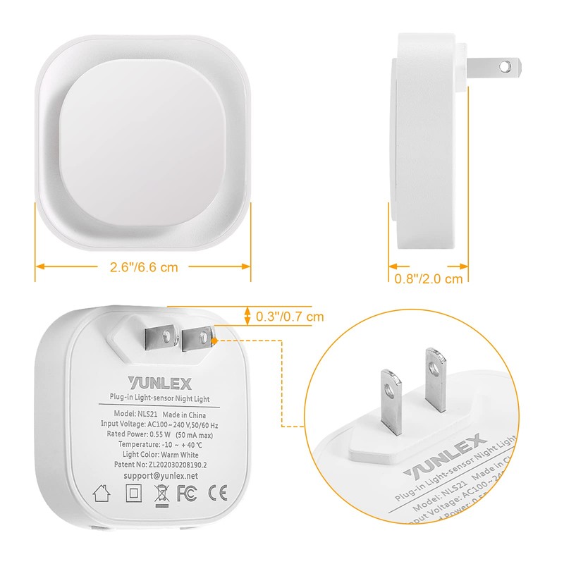 YUNLEX 4 Pack Plug in Dimmable Red Night Light, Auto