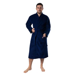 BAGNO MILANO Organic Men Bathrobe, GOTS Certified Organic Turkish Cotton Luxury Kimono Robe (as1, alpha, s, m, regular, regular, Navy Blue)