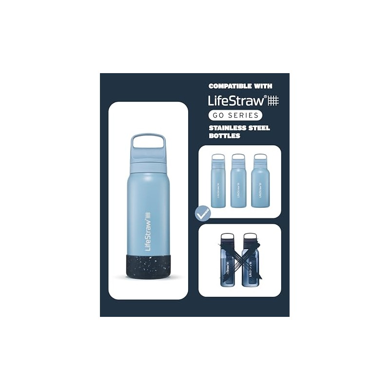 LifeStraw Go Series Silicone Base, Stainless Steel Filtered Water Bottle