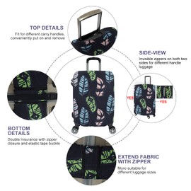 [GOXUNYUAN] Suitcase Cover Protector 24 28 30 Inch Luggage Cover Elastic Travel Trolley Protector M Fit 22 to 24 Inch Suitcase Black, Leaves