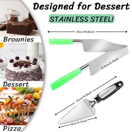 Juego de 2 piezas para tartas y cortador multifunción de acero inoxidable para cortar y servir postres, brownies, espátula para tartas de pizza (verde)