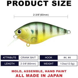 LUCKY CRAFT LC 1.5 Silent Crankbait Fishing Lures, 2-3/8” Squarebill Crankbait, Bass Lures, Floating 4ft Depth Hard Bait, Fishing Gear, 180 Flake Flake Golden Sun Fish