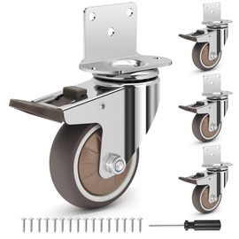 Humagineer Side Mount Caster Wheels 3 Inch Set of 4 - Silent Rubber L-Shaped Casters with Locking Brakes, Total Capacity 1000 LBS, Non Marking Plate Swivel Wheels for Furniture, Workbench, DIY Project