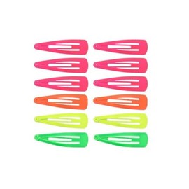 Ladies Womens Neon Hair Snap Clips, 12 Pack (6 Pairs) 5 cm, Multi-Colour Retro 1980's Style