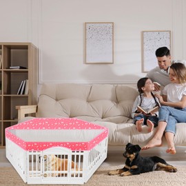 Dog Playpen Top Cover with Half Mesh Provide Shade Fits 36"w 24"h 6 Panels Regular Hexagonal Plastic Exercise Pet Pen, Summer Breathable Dog Crate Puppy Play Pen Cover, Playpen Not Included(Pink)