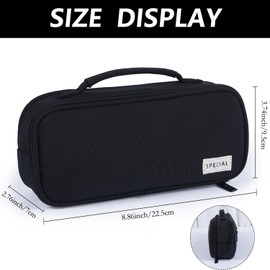 MAMUNU Pencil Case Large Capacity with 3 Compartments, Pencil Case Pouch Bag with Zipper Handle Portable Pen Stationery Organizer for Teen Girls Boys Adults College School Office Travel, Black