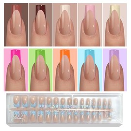 OPkssnails 300 uñas postizas francesas, largas y cuadradas, preformadas, sin limar, 3 en 1, uñas de gel acrílicas postizas para extensiones de uñas, 1