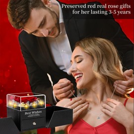 Preserved Red Real Rose with Heart I Love You Necklace & Earrings, Eternal Flower Rose Birthday Gifts for Women Her Mom Wife Girlfriend Grandma on Valentines Mothers Day Christmas Anniversary Romantic