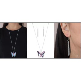 Paparazzi The Social Butterfly Effect Purple Oil Spill Necklace & Earrings - UV