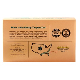 Goldholly Organic Yaupon Tea Bags - Panther Medium Roast, 20 Count | American Organic Tea for Clean No-Jitter Energy & Focus | Caffeine & Theacrine, Smoother than Classic Teas | Gold Holly Yaupon