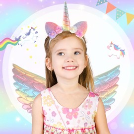 Beipegin Unicorn Costume Princess Costume for Girls Tutu Skirt with Wings Unicorn Headband Unicorn Bag Unicorn Dress Up for Birthday Outfit Christmas Hallween Party