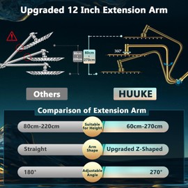 12'' Rainfall Shower Head Combo, Gold High Pressure Shower Head with Flexible Extension Arm & 4-Setting Handheld Sprayer, 60'' Long Hose, Stainless Steel