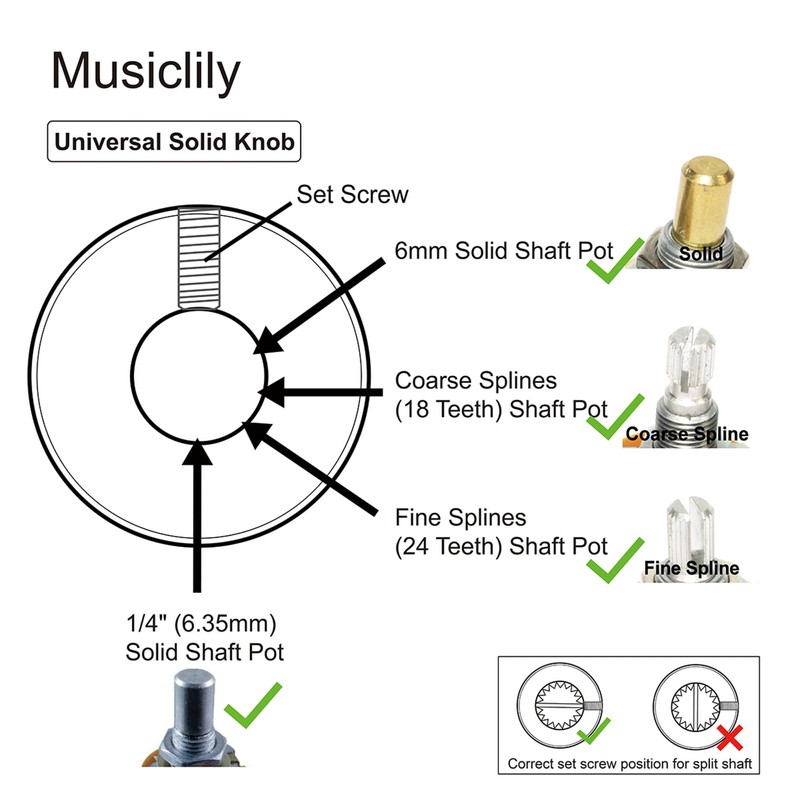 Musiclily Pro 1/4 Inch Aluminium Universal Guitar Knobs Potato Knobs