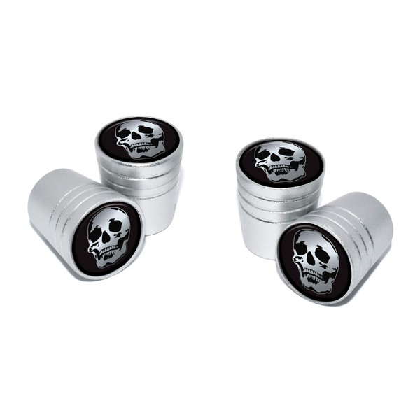 Elektroplate MetalHeads Skull Matte Chrome Aluminum Tire Valve Stem Caps