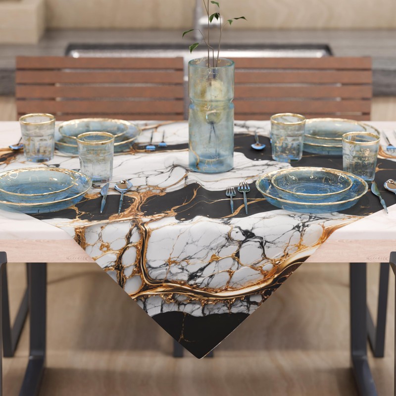 PETTI Artigiani Italiani - Modern Black Marble Effect Centerpiece Tablecloth,