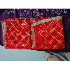 Full Size MATA Rani Ki Chunari Maa ki lal Chunni Navratri Offering Navratra Chadava Maa Durga Laxmi Sherawali Bhawani Devi Dupatta Jagrata Mandir Temple with Golden Shiny Border Red and Golden