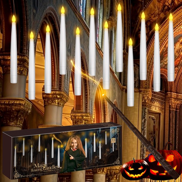 pmgro Floating Candles with Wand Halloween Decor, 12 Pcs Magic