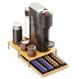 SpaceAid Bamboo Coffee Pod Holder Drawer Storage Compatible with Nespresso Vertuo Capsules, Coffee Station Accessories Holder Organizer Tray Compatible with 40 Big or 56 Small Pods, Natural