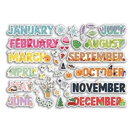 A5 Sticker Sheet Months Vinyl Stickers - Month Monthly Pastel Scrapbook Journal Icons Labels Diary Notebook Adventure Travel #80621