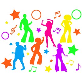 Motiskyy 27 Pcs Colorful Disco Silhouettes Cutouts Set Hippie Dance Party Decoration 60s 70s 80s Wall Sticker Wallpaper Self Adhesive Decal for Disco Party Decoration Supplies