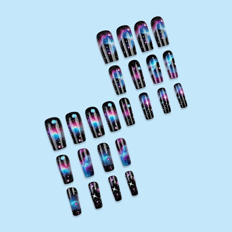 Colorful Starry Sky Clouds False Nails Long Square Press on