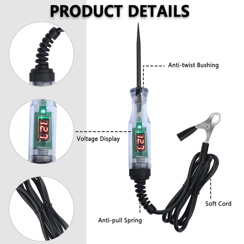Car Voltage Tester Pen with Alligator Clip,DC 3-48V Test Light