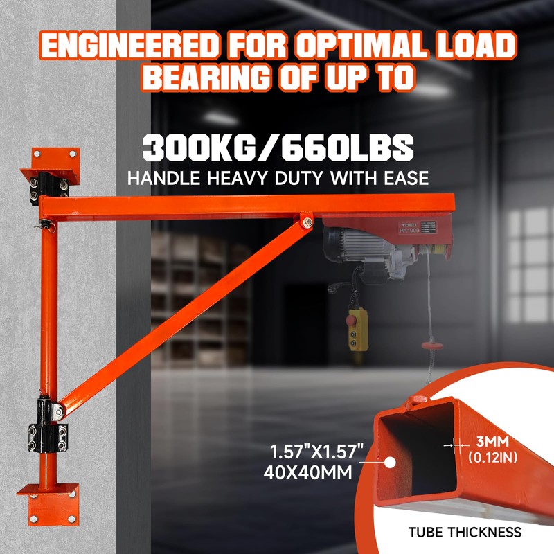 Wall Mount Jib Crane Hoist Bracket, 660lb Load Capacity Heavy