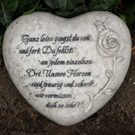 DynaBliss Heart Grave Decoration with Inscription "Ganz leise gehst du von Uns Fort. Du fehlst an jedem EinzelOrt (Du fehlst an jedem EinzelOrt") Diameter 18