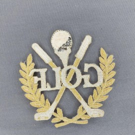 Unbranded 'GOLF' Gold Silver Grecian Leaves 3"x3" Iron-On Patch