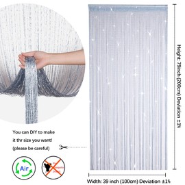 HYSENM 2 Pack Door Curtain 100 x 200cm Fly Screens for Doors, Beaded Door Curtain String Curtain for Doors, Door Fly Screen Curtain for Doorways - Silver