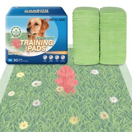 HONEYCARE Dog Training Pads with Grassfield & Fire Hydrant Printing丨Eliminating Urine Odor Puppy Pads 丨 XL Premium Dog Pee Pads (30Count, 28x34 inch)