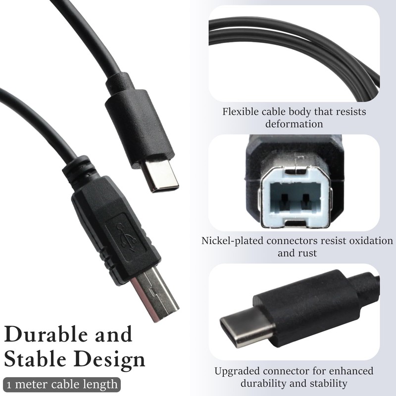 Ceemiaa USB-C to USB-B 2.0 Printer & MIDI Cable (3.3FT)