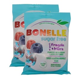 Bonelle Sugar Free Fruit Jellies, 90g, Pack of 2, Imported Italian Gummies, Strawberry and Blackberry Flavor, Packed in a Blue Desert Market Bag