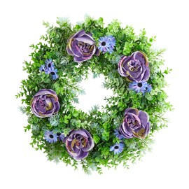 Nearly Natural 22in. Purple Rose, Blue Daisy and Greens Artificial Wreath