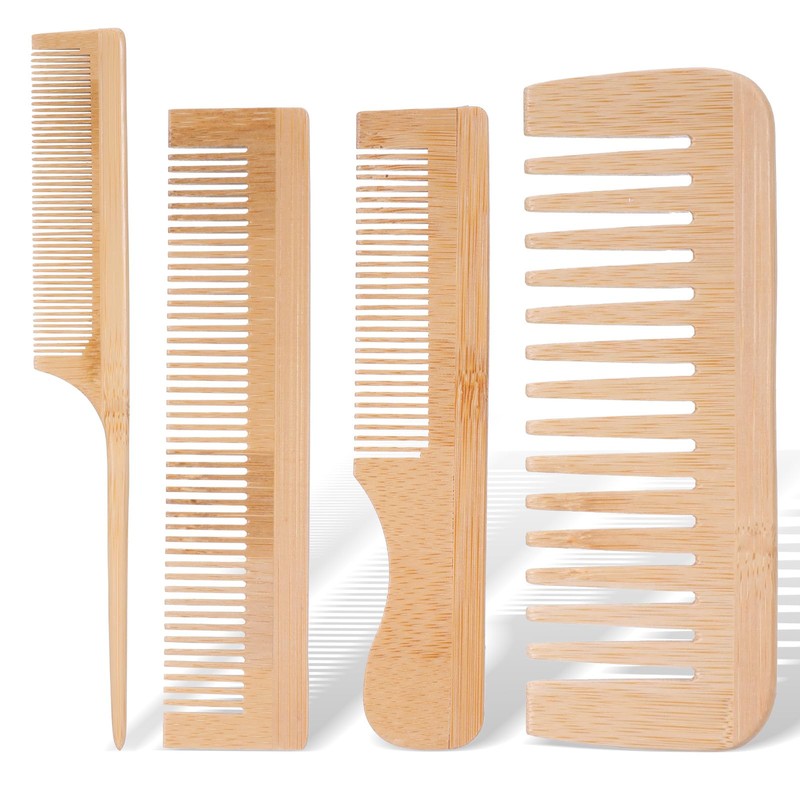 Juego de 4 peines de madera para el cabello, peine
