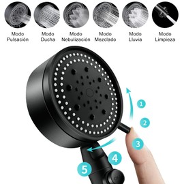 Regadera de Telefono para Baño - EMAGIE Cabeza de Ducha de Mano para Baño Alta Presión con 6 Modos Rociado, Interruptor Pausa, Manguera 150cm, Soporte Ajustable