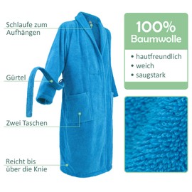 Celodoro Bathrobe for Men and Women, Pure Cotton, blue