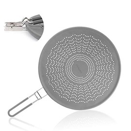 13” Silicone Splatter Screen Pan Cover with Folding Handle, Heat Insulation Cooling Mat, Strainer, Drain Board, Oil Splash Guard for Frying Pan
