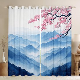 Feelyou Kids Cherry Flower Curtains for Bedroom Living Room (2 Panels, 38 x 54 Inch) Cherry Blossoms Darkening Drapes Japanese Style 30%-50% Blackout Curtains Window Treatments