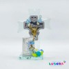 Cruz de Cristal con Mono y Mini Biblia Azul 12