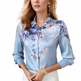 MAAYKOM Women's Printed Flowers Commercial Long Sleeved Casual Loose Lapel Button Down Shirt Blouse Tops. (US, Alpha, Small, Regular, Regular, Flowers 01)